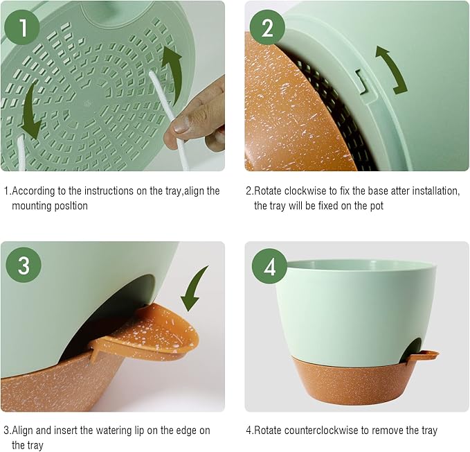 10 Inch Self Watering Hanging Pots, 2 Pack Hanging Planters with 40oZ Deep Reservior for Indoor Outdoor Plants Flowers, Green with Brown-HomvellaHome