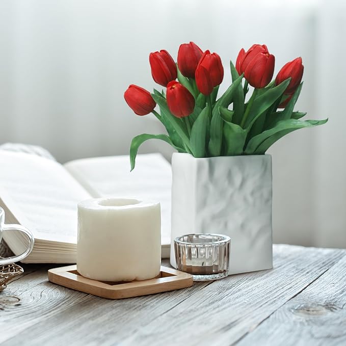 15pcs Artificial Tulips Flowers, Fake Tulips Real Touch, Faux Latex Bouquets, for Party Wedding Home Room Decoration (Red)-HomvellaHome