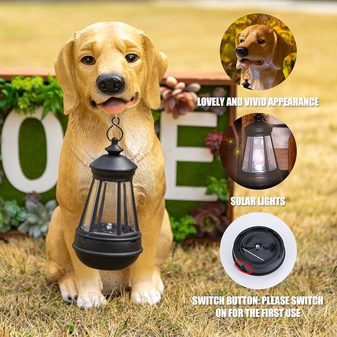 Garden Dog Statues Outdoor Decor, Solar Lights Outdoor Statue Outdoor Decorations Solar Dog Ornaments for Patio, Lawn, Yard Art Decoration, Housewarming Garden Gift-HomvellaHome