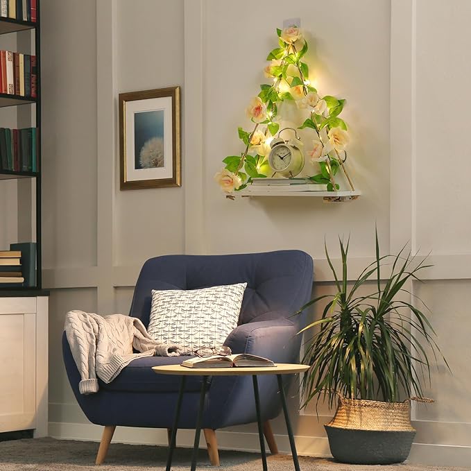 Floating Shelves for Wall,Plant Wall Decor,Hanging Shelf,Cottage Core Decor,Room Decor Aesthetic,Boho Room,Adhesive Shelves,Floating Shelves for No Drilling,Two-Piece Set(Champagne Flower)-HomvellaHome