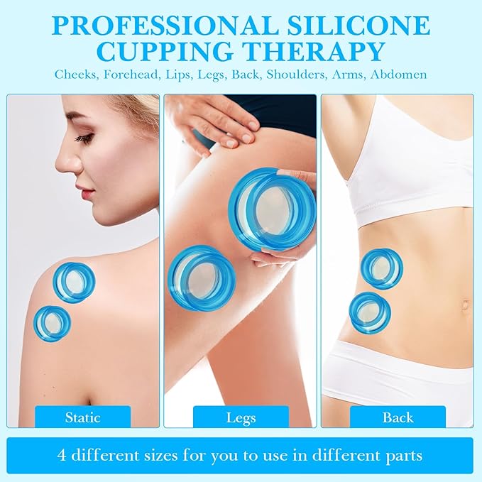 Geiserailie 16 Pcs 4 Sizes Cupping Therapy Set Silicone Cupping Massage Cups Professional Chinese Therapy Cup Vacuum for Body Muscle Nerve(Blue)-HomvellaHome