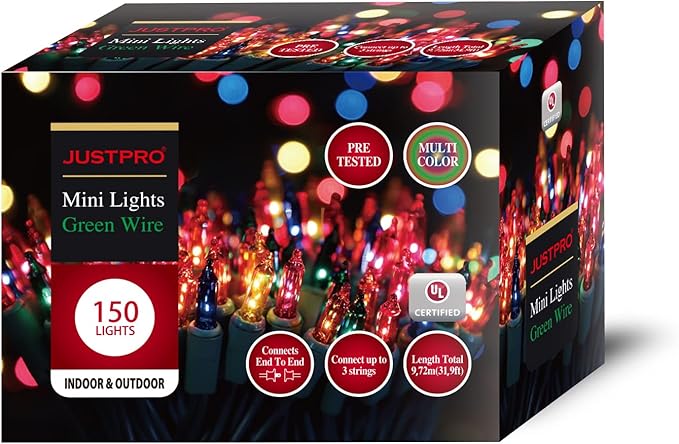 150LIGHTS Multi Extra-Bright with End Connectors Christmas Decorative Lights 9.72m UL Certified Mini String Light Set Waterproof for Home Garden Holiday Christmas Tree Party Patio Wedding-HomvellaHome