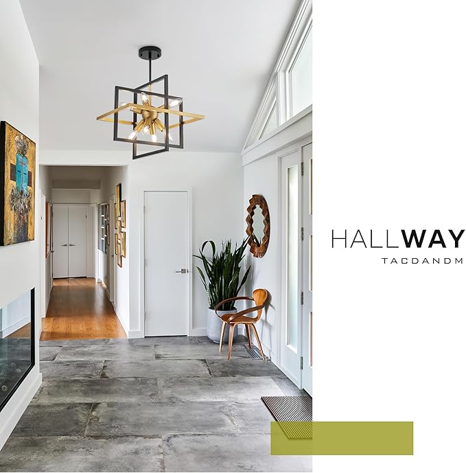 15.8'' Black Gold 8-Light Sputnik Chandelier Modern Industrial Adjustable Hanging Geometric Pendant Light Fixture for Entryway Foyer Stairway Hallway Bedroom Living Room Kitchen Island-HomvellaHome