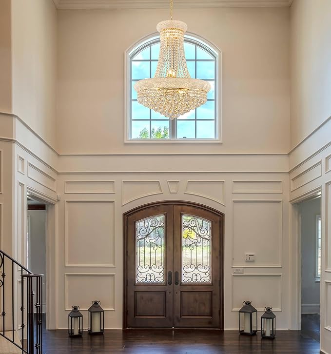 14 - Light Unique Empire Crystal Chandelier with Adjustable Chain for High Ceiling Foyer Entryway Living Room Dining Room Bedroom Gold Finish-HomvellaHome