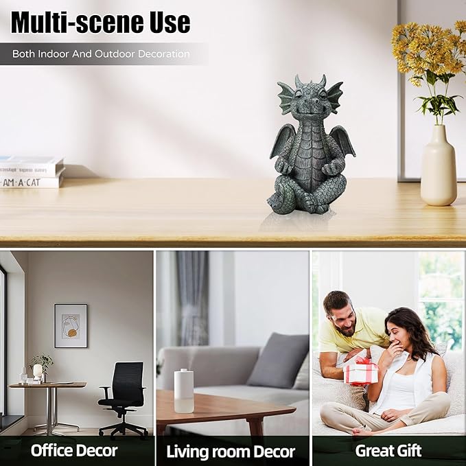 Garden Dragon Statue Decor - Meditation Dragon Sculpture Figurine Outdoor Decoration, Zen Yoga Garden Art Sculpture for Patio Lawn Yard Balcony Indoor Decor(Hands Flat)-HomvellaHome