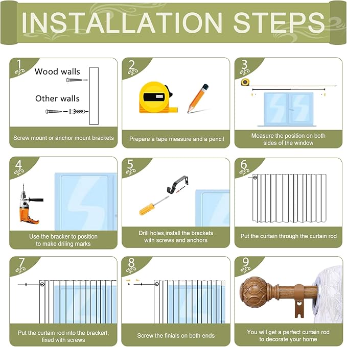 2 Pack Wood Curtain Rods for Windows 28 to 48 Inch(2.3-4Ft),1 Inch Adjustable Curtain Rod,Heavy Duty Curtain Rods,Wooden Netted Texture Drapery Rods,Single Window Curtain Rod 18-45",Brown Wood-HomvellaHome
