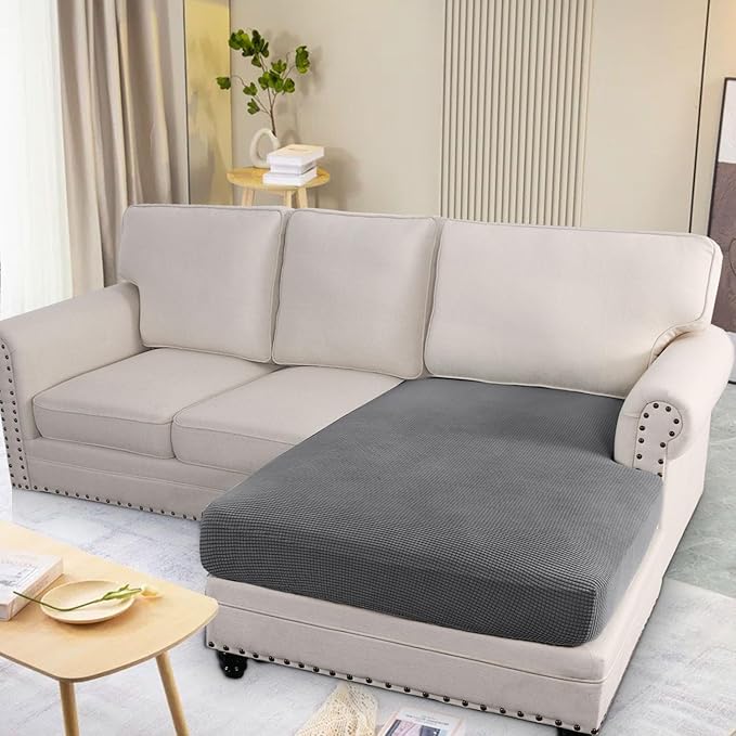 H.VERSAILTEX Super Stretch Individual Chaise Cover Sectional Couch Covers for L Shaped Sofa Both Left/Right Featuring Thick Jacquard Textured Twill Fabric (1 Piece Chaise Cover Large, Grey)-HomvellaHome
