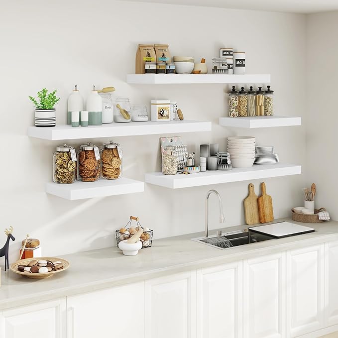 12" Deep White Floating Shelves,Over Toilet Long Wall Mounted Modern Farmhouse 36 inches,Wall Shelves with Invisible Brackets for Bedroom, Bathroom, Living Room, Kitchen, Set of 1-HomvellaHome