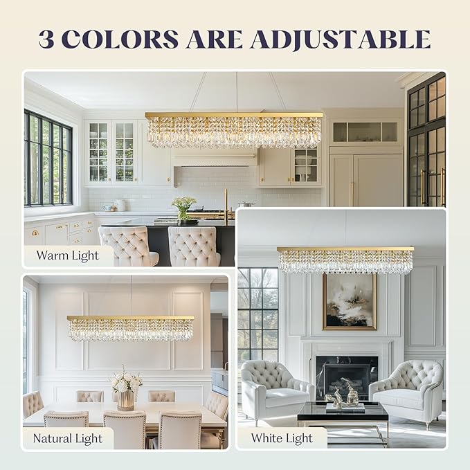 10 Lights Modern Crystal Chandelier, Gold K9 Rectangle Rectangular Chandeliers,Luxury Flush Mount Pendant Ceiling Light for Dining Room Kitchen Island L47''xW10''xH10''-HomvellaHome