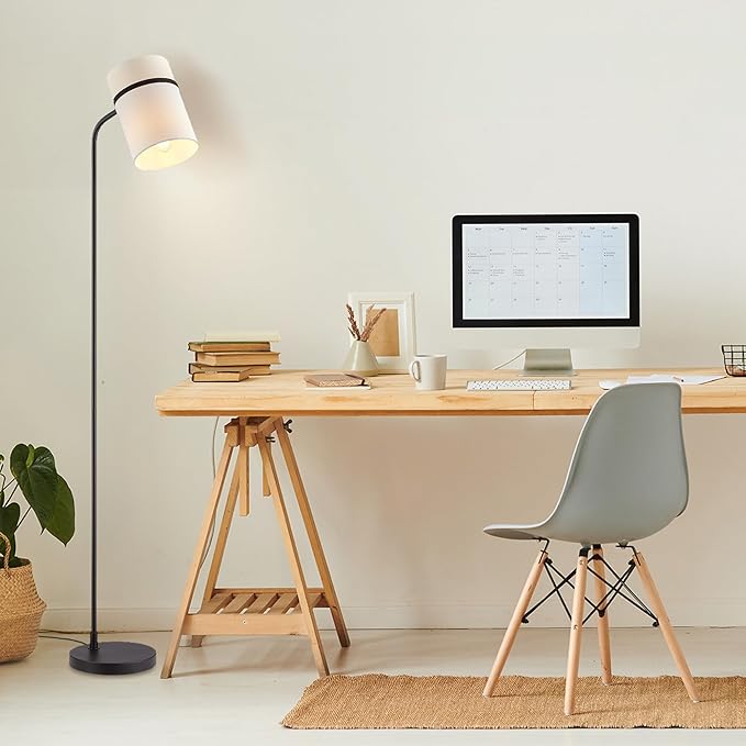 GLOBE Electric 61000145 62" Floor Lamp, Matte Black, White Fabric Shade, in-Line of/Off Foot Switch, 6-Foot Black Cord, Reading Light, Bedroom, Living Room, Home Decor-HomvellaHome