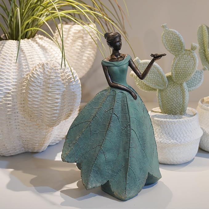 Guichifun Fairy Statue Collection Home Decoration - Leaf Angel Girls with Dragonfly Resin Home Decor for Outside or Inside Rustic Garden Outdoor Yard Decorations Figurines Gift 7.4 x 5.25 x 12 Inch-HomvellaHome