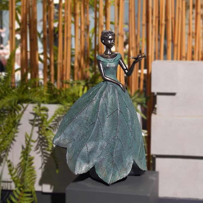 Guichifun Fairy Statue Collection Home Decoration - Leaf Angel Girls with Dragonfly Resin Home Decor for Outside or Inside Rustic Garden Outdoor Yard Decorations Figurines Gift 12 x 8.5 x 18 Inch-HomvellaHome