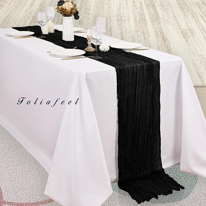 10FT 6 Pack Black Cheesecloth Table Runner 20 x 120 Inch Long Boho Fabric Rustic Cheese Cloth Table Runner for Wedding Bridal Shower Baby Shower Gauze Sheer Birthday Party Table Decorations-HomvellaHome
