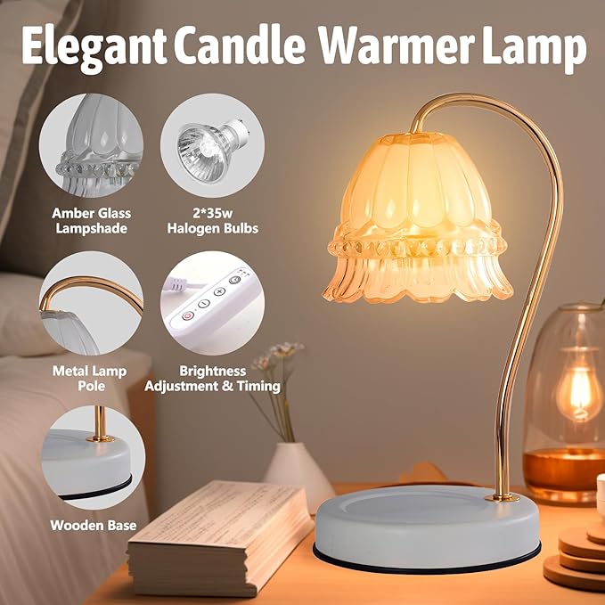 GEEZO Fragrance Candle Warmer Lamp，Electric Candle Warmer with Timer & Dimmer，Mom Christmas Birthday Gifts for Women, House Warming Gifts New Home Bedroom Decor-HomvellaHome
