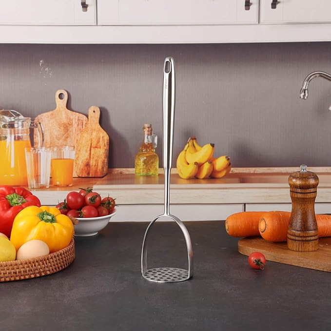 18/10 Stainless Steel Kitchen Utensils Set - 12 PCS All Metal Cooking Tools & 15″ Serving Utensils - Potato Masher, Meat Fork, Tongs, Turner, Pasta, Serving Spoon, Skimmer, Ladle, Spatula Spoon Set-HomvellaHome