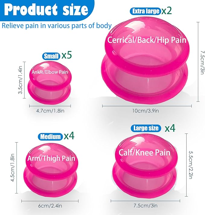 15Pcs Cupping Therapy Set-Professional Silicone Cupping, Suitable for Facial Body Massage/Deep Myofascial Release/Pain Relief/Muscle Relaxation & More (Rose Red,15pcs)-HomvellaHome