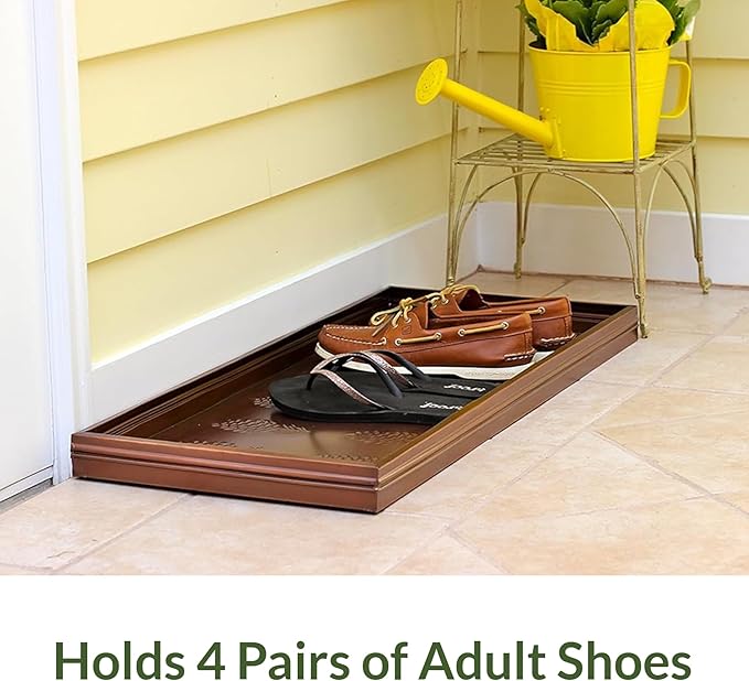 Good Directions Large Boot Tray, Pine Cones Multi-Purpose All Weather Decorative Boot Tray, Shoes, Plants, Garage, Patio Door, Pet Bowls, 35 inch Entry Indoor Shoe Tray, Copper Finish-HomvellaHome