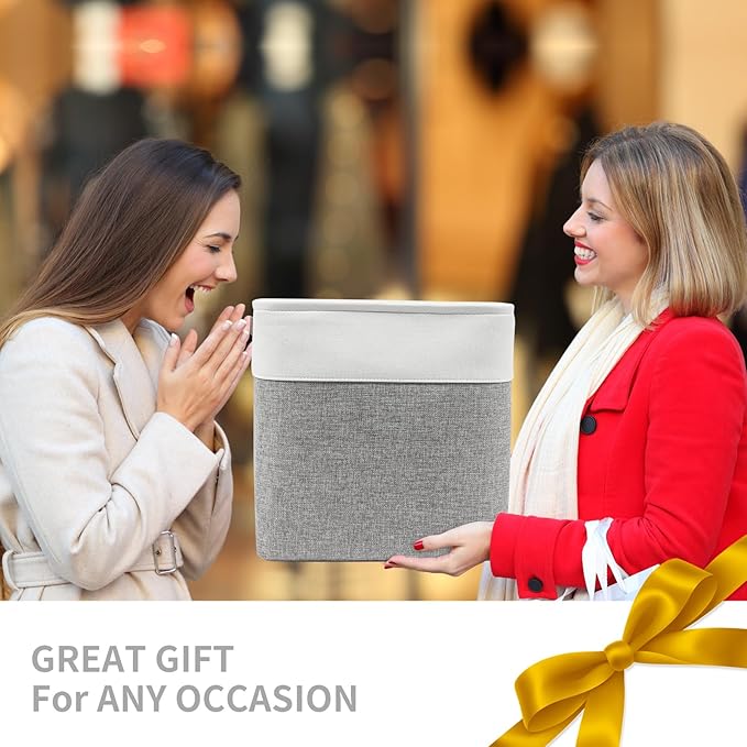 13x13 Cube Storage Bins, Collapsible Fabric Storage Box, 4 Pack Closet Baskets with Handles for Organizing, Shelf, Toys, Clothes, Home, Office, Nursery (Grey&White)-HomvellaHome