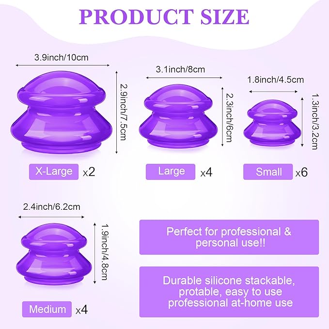 Geiserailie 16 Pcs 4 Sizes Cupping Therapy Set Silicone Cupping Massage Cups Professional Chinese Therapy Cup Vacuum for Body Muscle Nerve(Purple)-HomvellaHome