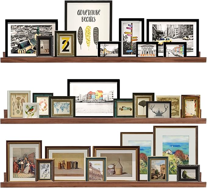 AZSKY 48 Inch Long Floating Shelves Wall Mounted Light Walnut Narrow Photo Picture Ledge Shelves Set of 3 Nursery Book Shelves Photo Frames Display Shelves Kitchen Spice Rack-HomvellaHome