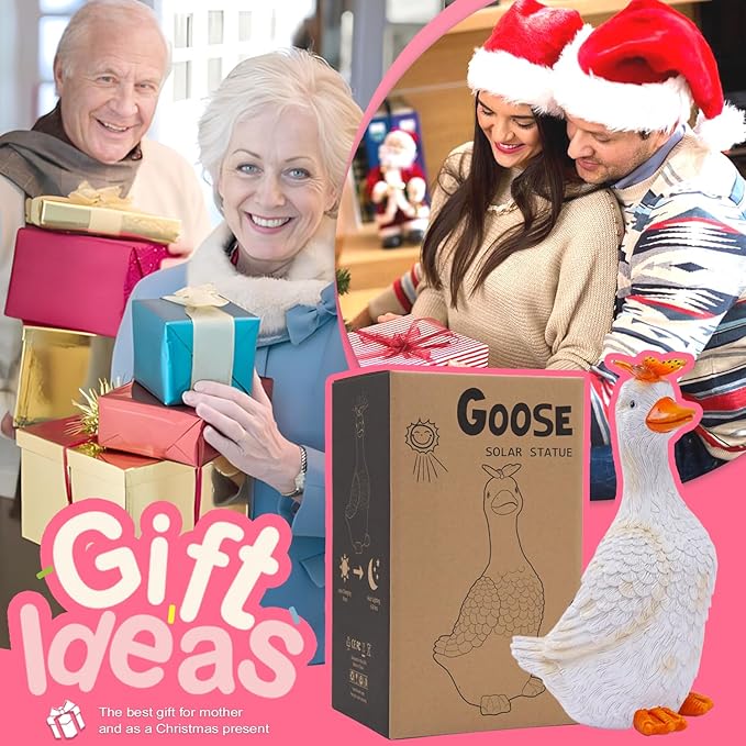 Goodeco Porch Goose Statue with Butterfly - Outdoor Garden Goose Decor for Yard, Unique Gifts for Mom & Garden Lovers (Off White)-HomvellaHome