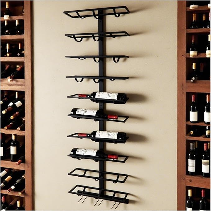 10 Bottle Wall Mount Wine Rack with Wine Glass Holder, Metal Wine Wall Rack, Wall Racks for Wine Bottles Display and Storage, Hanging Bottle Organizer for Living Dining Room Wine Cellar Bar (Black)-HomvellaHome