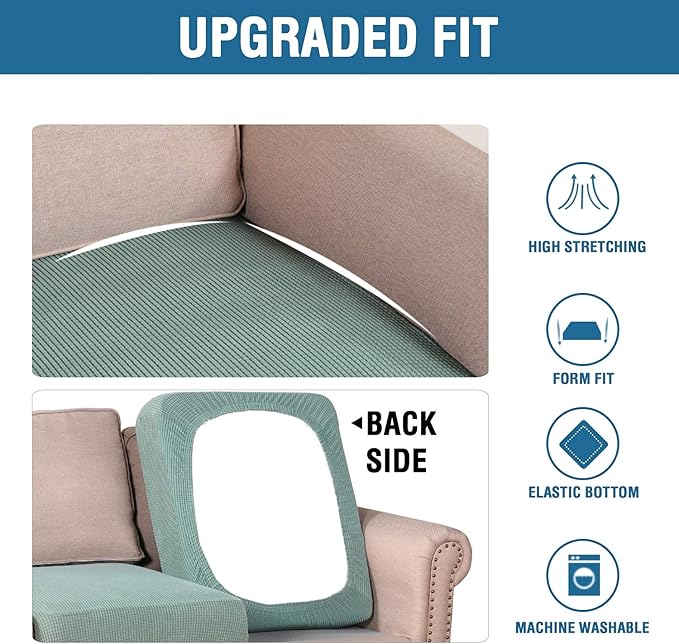 H.VERSAILTEX Super Stretch Individual Seat Cushion Covers Sofa Covers Couch Sets Slipcover Thick Jacquard Textured Twill Fabric (2 Piece Large Sofa Cushion Covers, Sage)-HomvellaHome