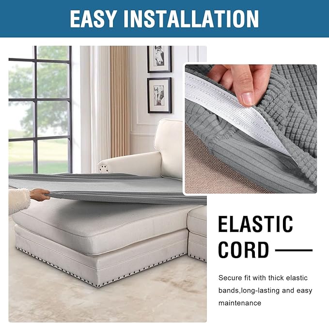 H.VERSAILTEX Super Stretch Individual Chaise Cover Sectional Couch Covers for L Shaped Sofa Both Left/Right Featuring Thick Jacquard Textured Twill Fabric (1 Piece Chaise Cover Large, Dove)-HomvellaHome