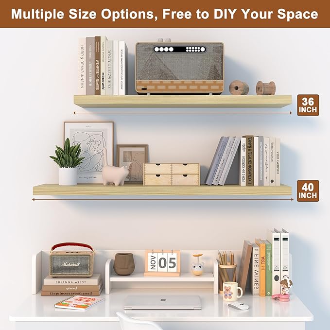 12 Inch Deep Floating Shelves for Wall 2 Pack Floating Shelves Large Storage Space Wall Mount Shelf for Living Room Kitchen Bathroom 36" W x 12" D x 1.2" H Oak-HomvellaHome