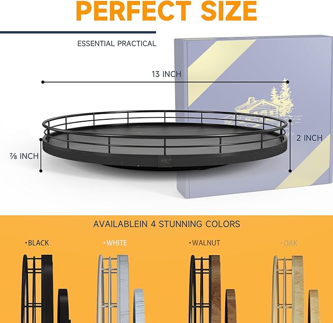 13" Oak Bathroom Vanity Tray Turntable for Perfume Candle, Round Wooden Decorative Tray for Kitchen Sink Countertop Organizer, Bathroom Counter Organizer for Skincare Makeup, Farmhouse Black Gold-HomvellaHome