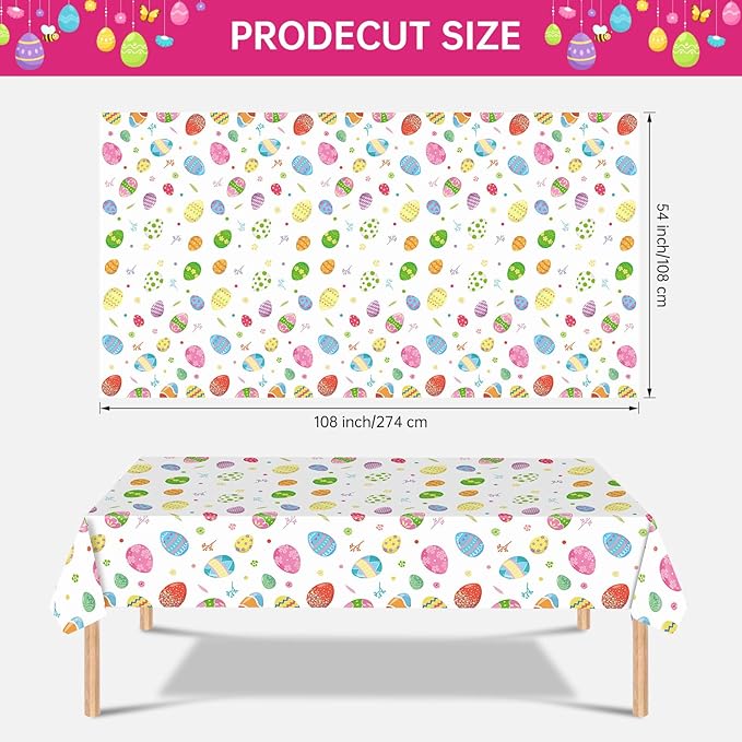 2 Pack Easter Tablecloth - Colorful Easter Eggs Table Cloth, Plastic Disposable Rectangle Spring Easters Egg Table Cover for Easters Tables Decorations and Party Supplies Decor Favors, 108 x 54 Inch-HomvellaHome