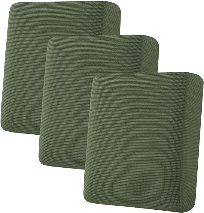 H.VERSAILTEX Super Stretch Individual Seat Cushion Covers Sofa Covers Couch Slipcover Sets Thick Jacquard Textured Twill Fabric (3 Piece Sofa Cushion Covers, Bronze Green)-HomvellaHome