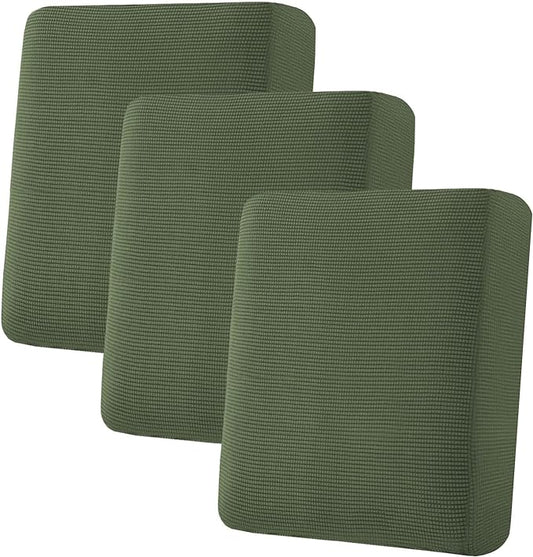 H.VERSAILTEX Super Stretch Individual Seat Cushion Covers Sofa Covers Couch Slipcover Sets Thick Jacquard Textured Twill Fabric (3 Piece Sofa Cushion Covers, Bronze Green)-HomvellaHome