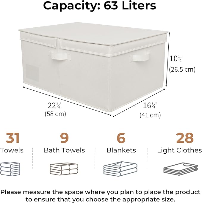 GRANNY SAYS Fabric Storage Bin with Lid, Decorative Storage Box for Shelves, Container Storage Basket Organizer, Closet Bins with Lids for Organizing, Jumbo, Ivory, 1-Pack-HomvellaHome