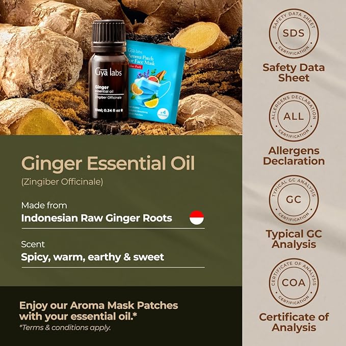 Gya Labs Ginger Essential Oil - 0.34 Fl Oz - Ginger Oil for Massage, Diffuser, Hair, Skin, Body & Candle Making Scent-HomvellaHome