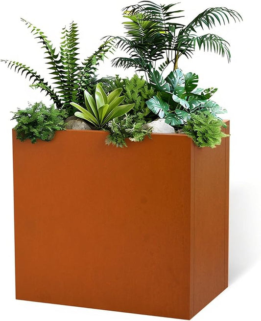 Galvanized Steel Metallic Heavy Planter for Outdoor Plants Metal Outdoor Planter Spliced Flower Box with Partitions for Outside,Indoor,Garden (Corten, 30 * 12 * 24)-HomvellaHome