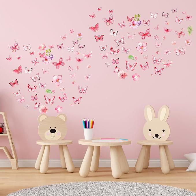 Glow in The Dark Butterfly Flower Wall Decals Glowing Luminous Butterflies Removable Self-Adhesive Wall Stickers for Girls Bedroom Nursery Living Room Decor 4 Sheets (Butterfly 2)-HomvellaHome