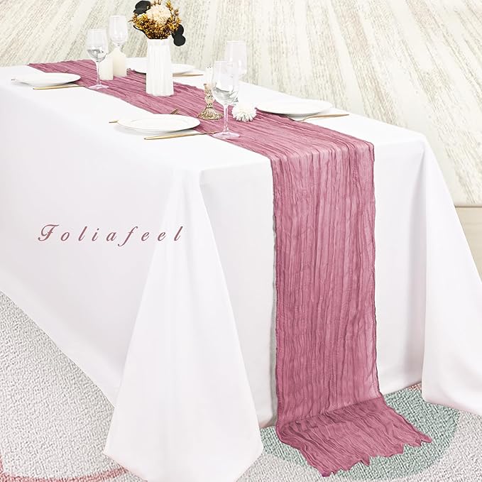 12 Pack Dusty Rose 10FT Cheesecloth Table Runner 20 x 120 Inch Long Rustic Gauze Fabric Cheese Cloth Table Runner for Wedding Bridal Baby Shower Table Decorations Boho Sheer Birthday Party Table Decor-HomvellaHome
