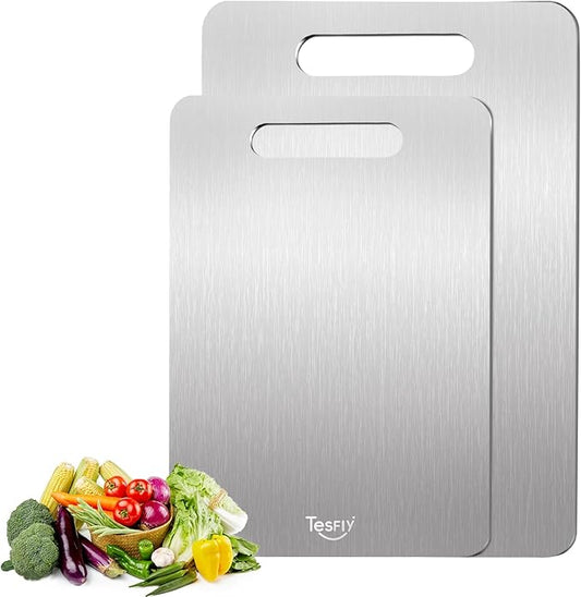 2 Pack Titanium Cutting Board- 100% Pure Titanium Cutting Boards For Kitche,Easy to clean,Double-sided food-grade Cutting Board For Cutting Meats, Fruits And Vegetables,M + L-HomvellaHome