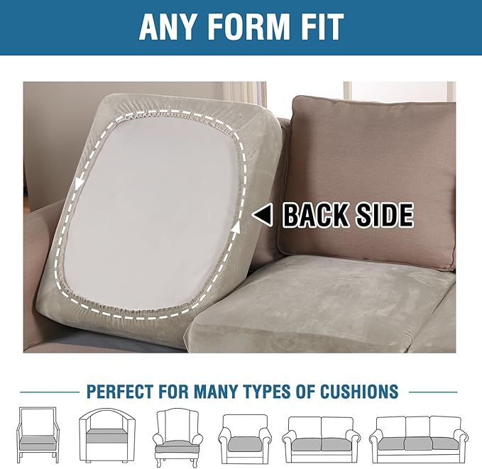 H.VERSAILTEX Velvet Stretch Couch Cushion Cover Plush Cushion Slipcover for Chair Cushion Furniture Protector Seat Cushion Sofa Cover (1 Piece Armchair Cushion Covers, Oatmeal)-HomvellaHome
