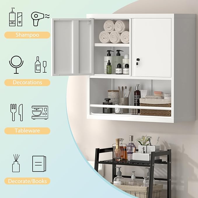 Wall Cabinets,Garage Metal Storage Cabinet with Shelf,Wall Storage Cabinet with Locking Door,Steel Cabinets for Kitchen,Home Office,Basement-HomvellaHome