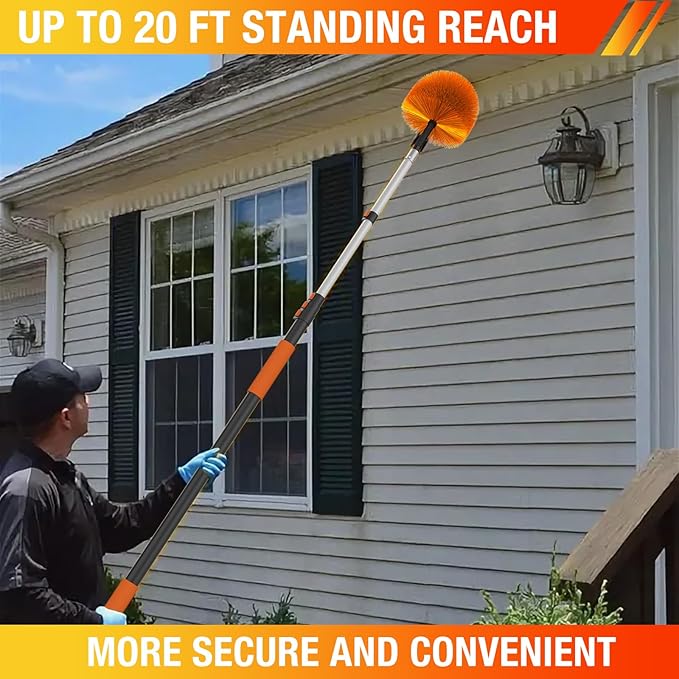 12FT (20FT Reach) Cobweb Duster with Extension Pole, Spider Web Brush for Cleaning Extendable, Professional Ceiling and Corner Dusters for Outdoor Indoor Use-HomvellaHome
