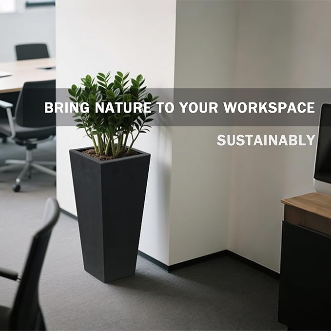 GreenShip 27" Tall Planters, Set of 2 – Black Outdoor Planter for Front Porch & Tall Plants, Weather-Resistant, with Drainage Hole & Rubber Plug (No Plants Included) (Black-2pcs)-HomvellaHome