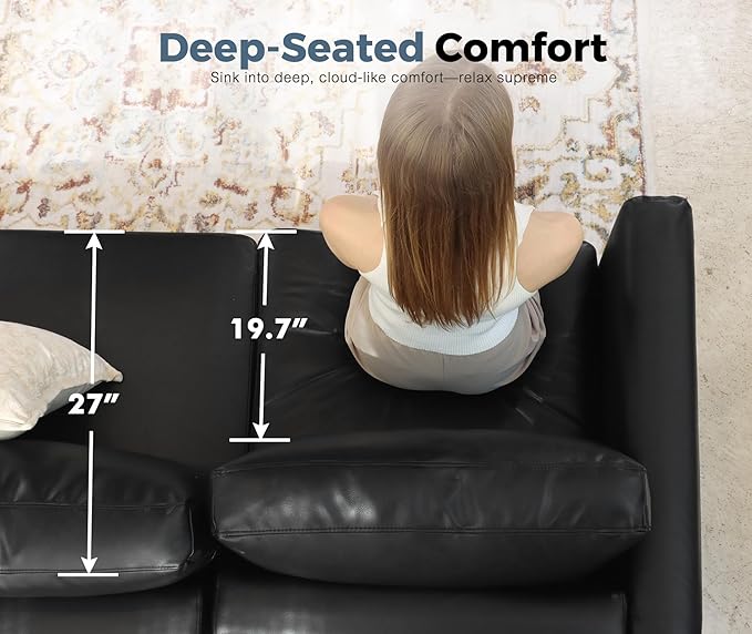 118.5" Faux Leather Modular Sectional Sofa with Storage Seat, Modern 6 Seater Couch Deep Seat with Removable Cover DIY Combination Black-HomvellaHome