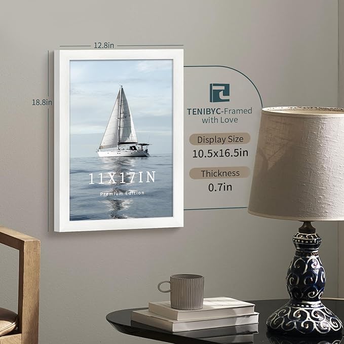 11x17 Picture Frame 3 Pack - White Woodgrain, Solid Wood & HD Tempered Glass, Wall Gallery Poster Frame-HomvellaHome