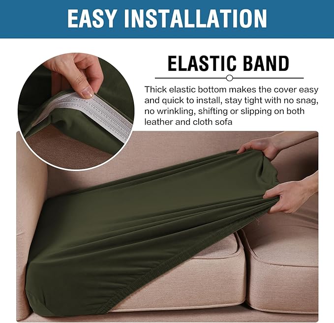 H.VERSAILTEX Velvet Stretch Couch Cushion Cover Plush Cushion Slipcover for Chair Cushion Furniture Protector Seat Cushion Sofa Cover (1 Piece Armchair Cushion Covers, Olive)-HomvellaHome