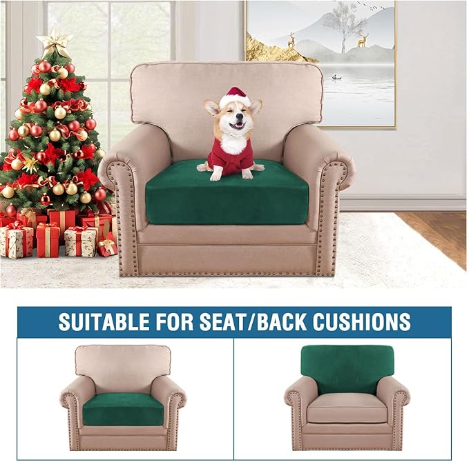 H.VERSAILTEX Velvet Stretch Couch Cushion Cover Plush Cushion Slipcover for Chair Cushion Furniture Protector Seat Cushion for Sofa Cover (1 Piece Armchair Cushion Covers, Vintage Green)-HomvellaHome