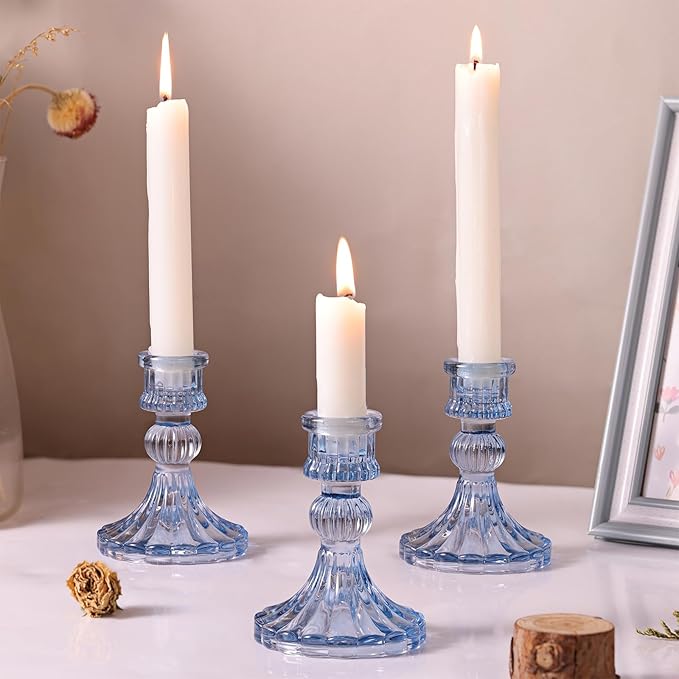 12PCS Blue Candlestick Holders Set- 4" H Taper Candle Holders, Glass Candle Holders Bulk for Wedding, Party, Home Table Centerpieces, Festival Gifts & Windowsill Decor-HomvellaHome