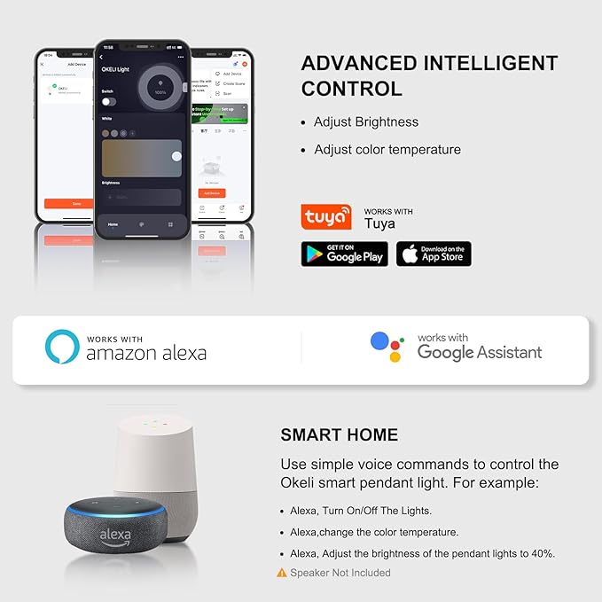 OKELI Smart Dimmable LED 5-Light Pendant Light for Kitchen Island, 18W 1350LM Modern Bubble Crystal Island Light Fixture with TUYA App & Voice Control, Adjustable 3000K-6000K, Electro-Chrome-HomvellaHome