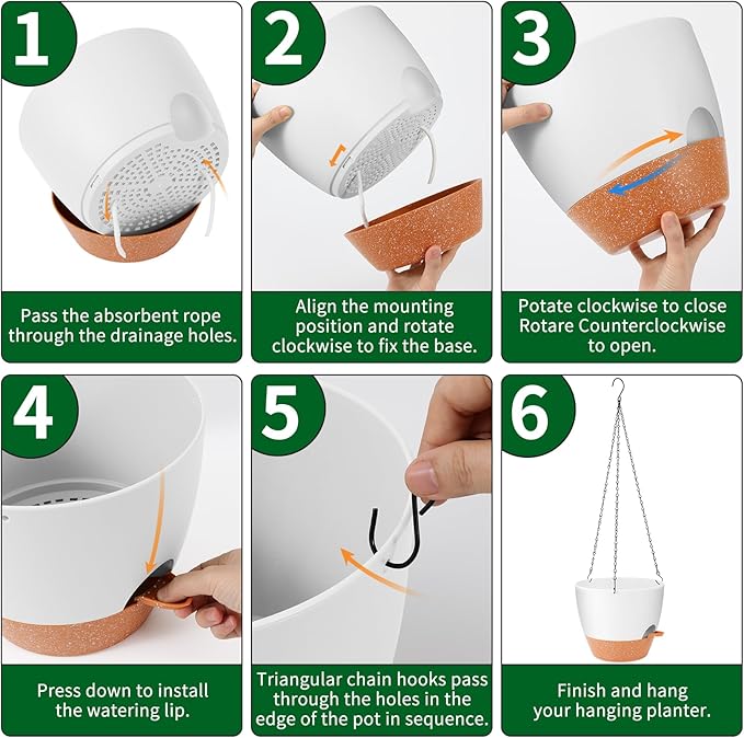 GARDIFE Hanging Planter, 10 inch Hanging planters for Indoor. Outdoor Plants, Self Watering Plant Pot, 2 Pack Large self Watering Hanging Planter, White-HomvellaHome